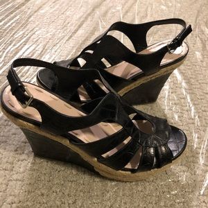 Miu Miu Black Leather Wedges Woven 39.5